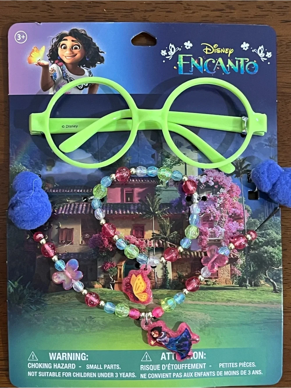 Disney Encanto Mirabel Lime Green Glasses with Multicolor Beaded Necklace Set